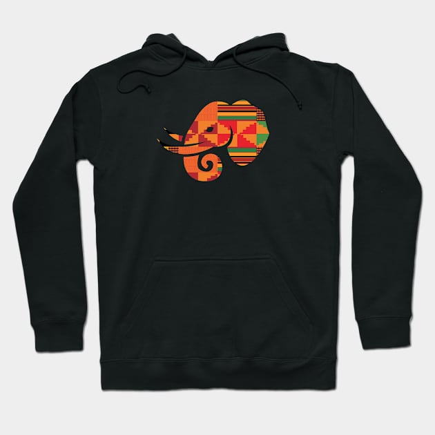 Elephant Animal with African Kente Pattern Hoodie by kentevibes